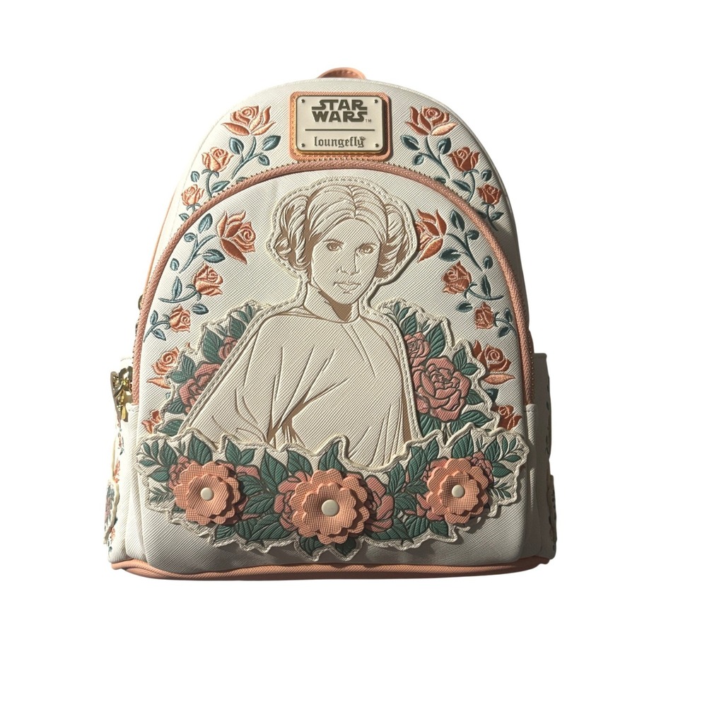 Loungefly Star Wars Floral Leia Rey Amidala Mini Backpack Embroidery Cream Peach
